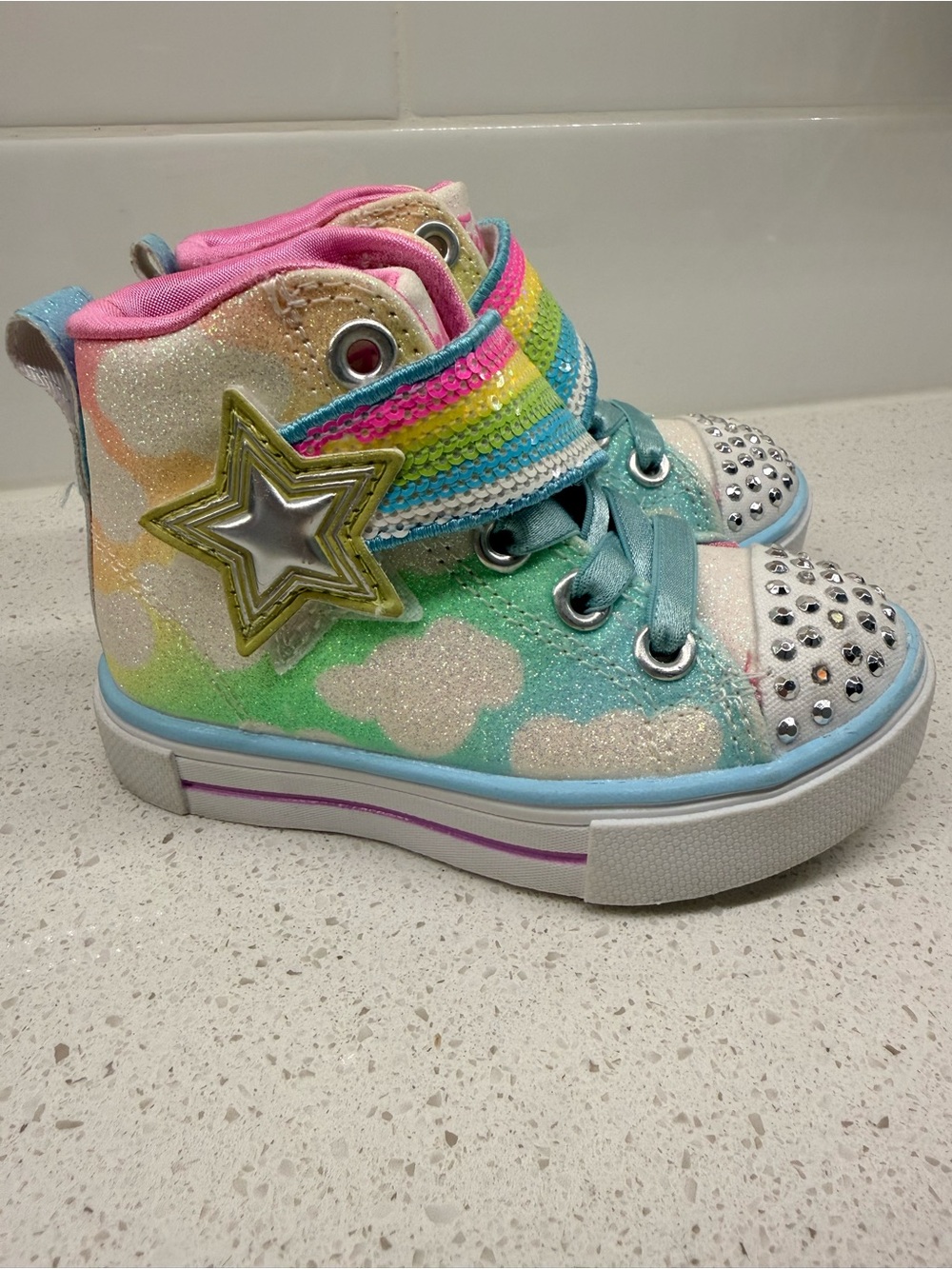 Skechers Girls Twinkle Toes Twinkle Sparks Light Up High Top Sneakers Size 5